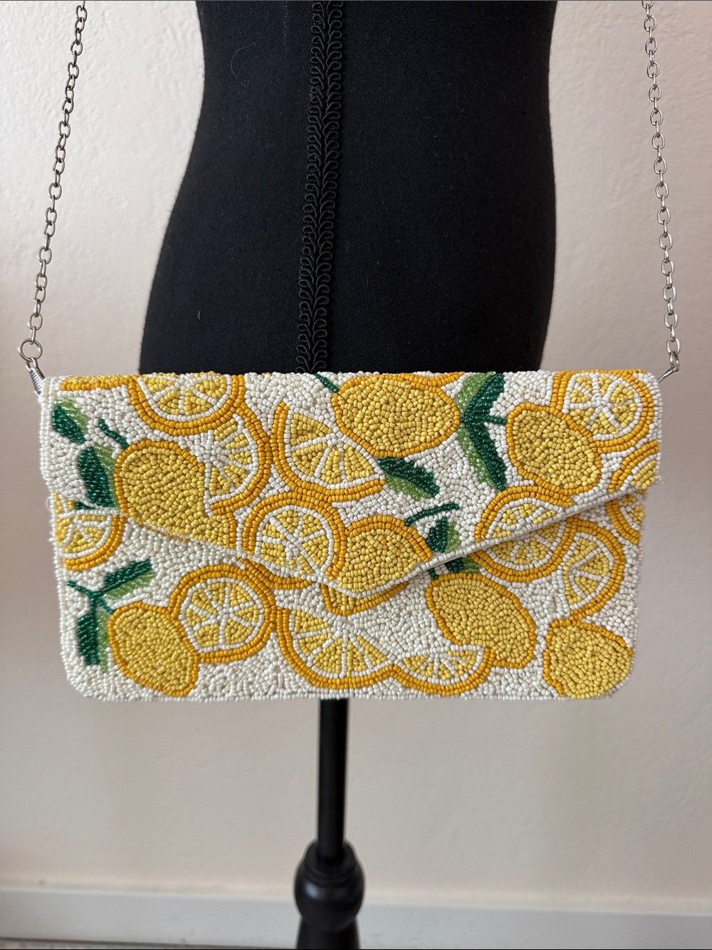 NWOT Beaded Lemon Clutch Crossbody Bag - Yellow & Green